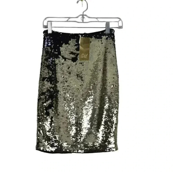NWT H&M Metallic Gold Black Sequin Skirt  Color Changing Size 4 - Picture 5 of 13